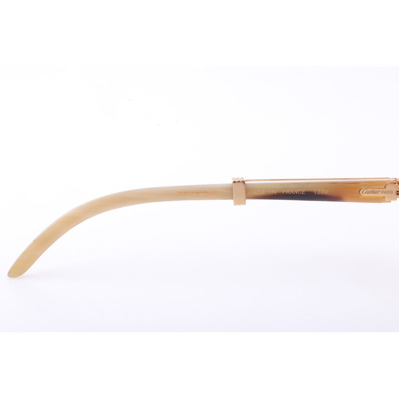 Cartier CT 7550178 New Full Diamond White Buffalo Sunglasses In Gold Brown - DesignerGu