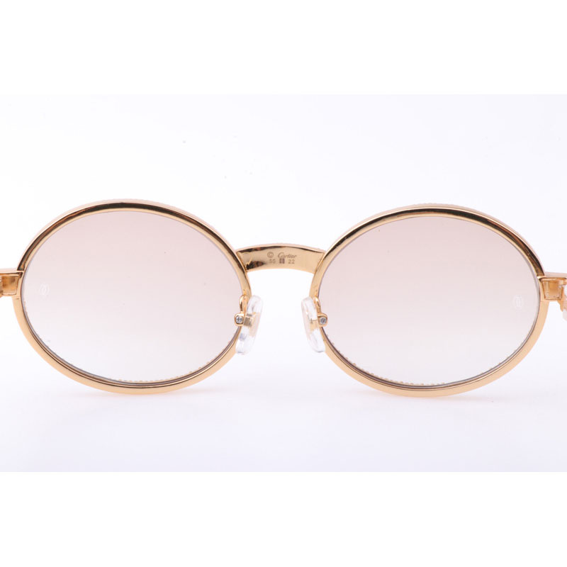 Cartier CT 7550178 New Full Diamond White Buffalo Sunglasses In Gold Brown - DesignerGu
