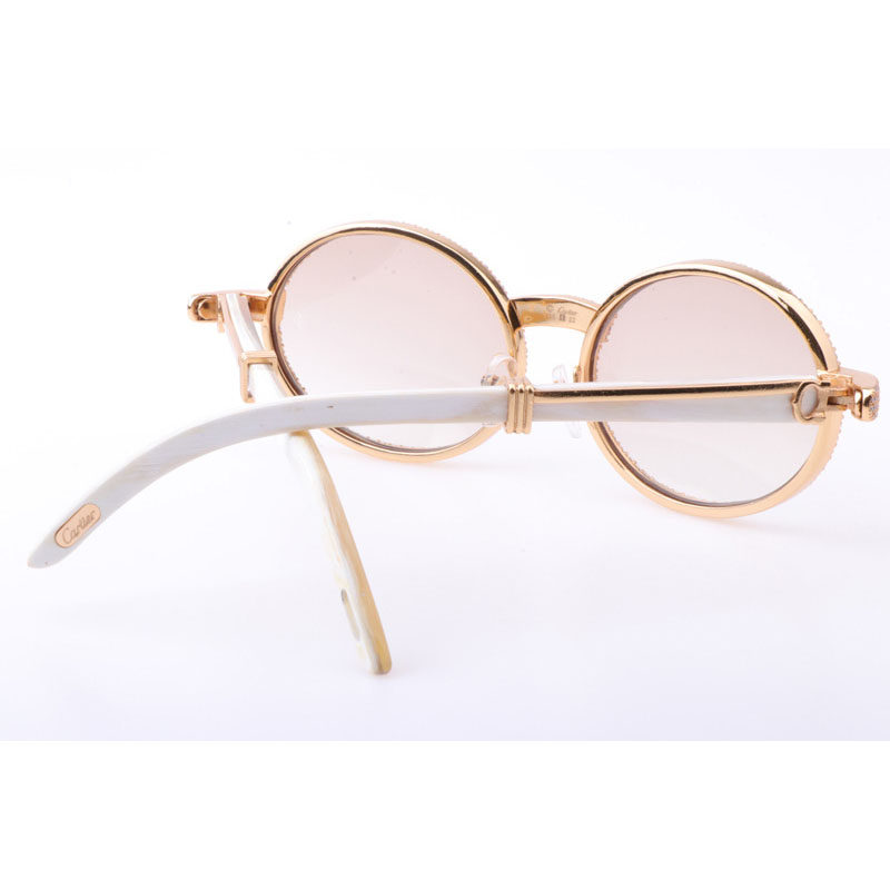 Cartier CT 7550178 New Full Diamond White Buffalo Sunglasses In Gold Brown - DesignerGu