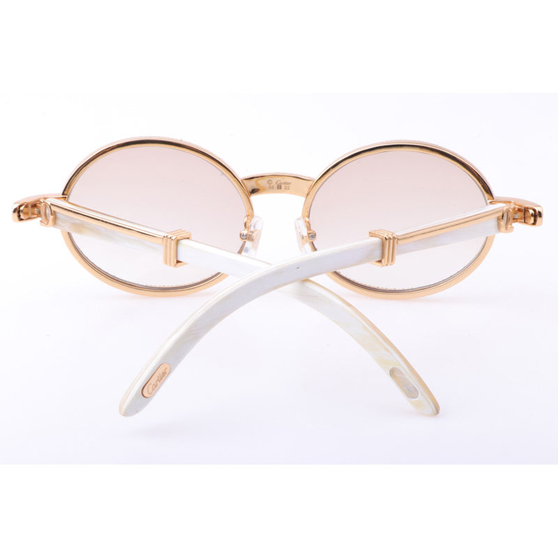Cartier CT 7550178 New Full Diamond White Buffalo Sunglasses In Gold Brown - DesignerGu