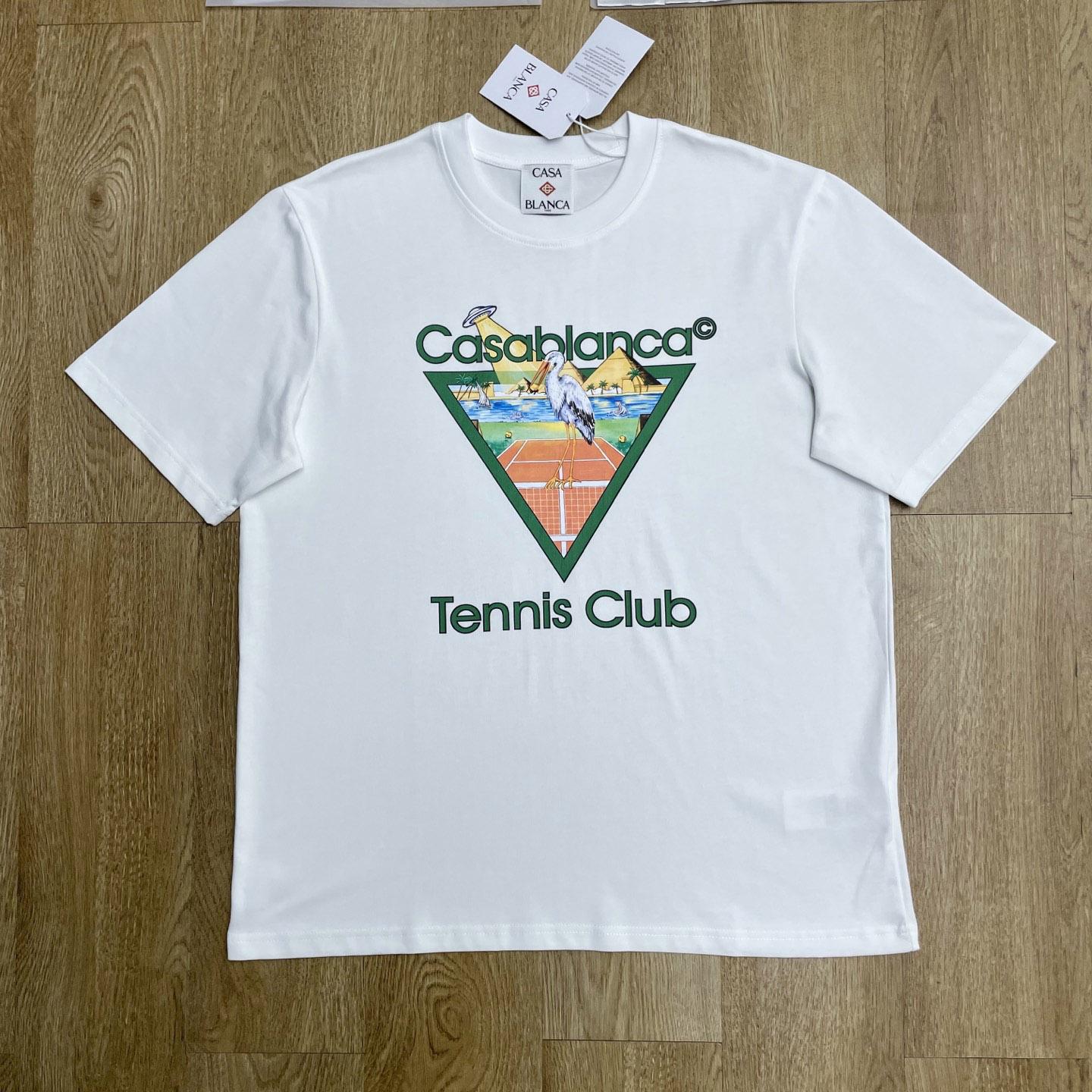 Casablanca White Tennis Club Icon Pyramid Abduction Short Sleeve T‑Shirt C1167 - DesignerGu
