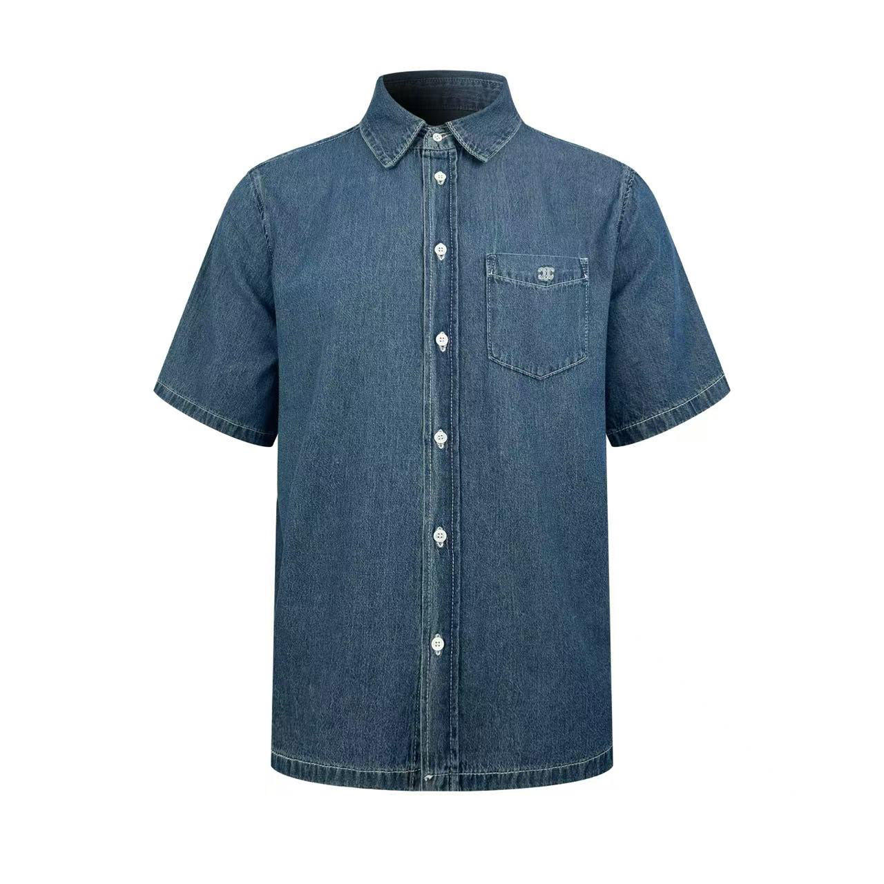 Celine Short-Sleeved Shirt In Cotton Denim - DesignerGu