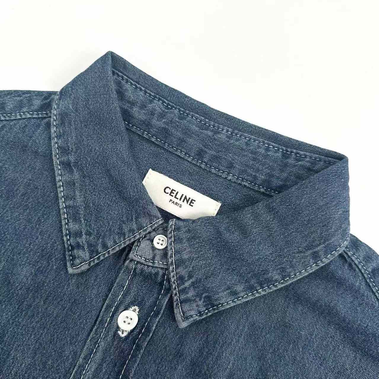Celine Short-Sleeved Shirt In Cotton Denim - DesignerGu