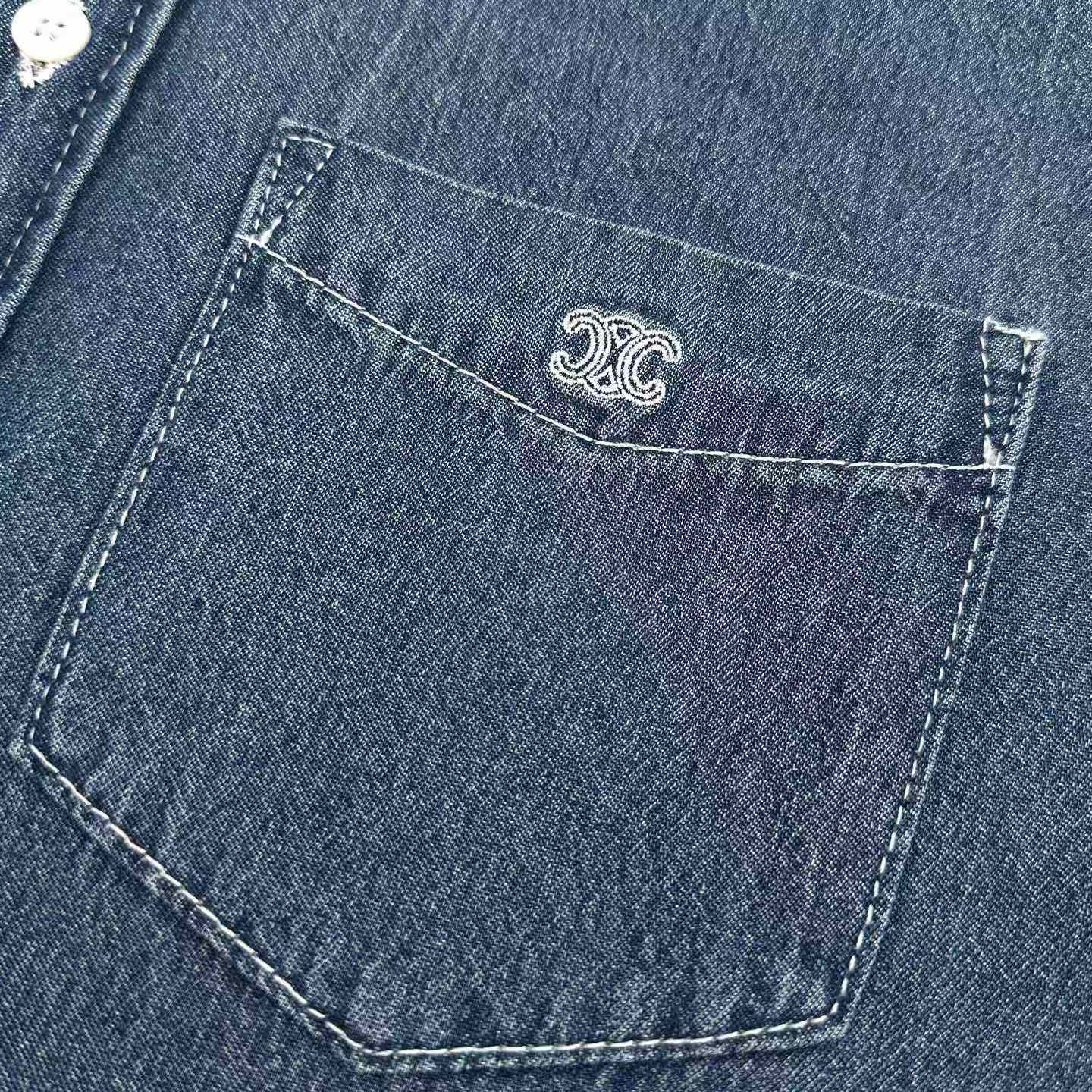 Celine Short-Sleeved Shirt In Cotton Denim - DesignerGu