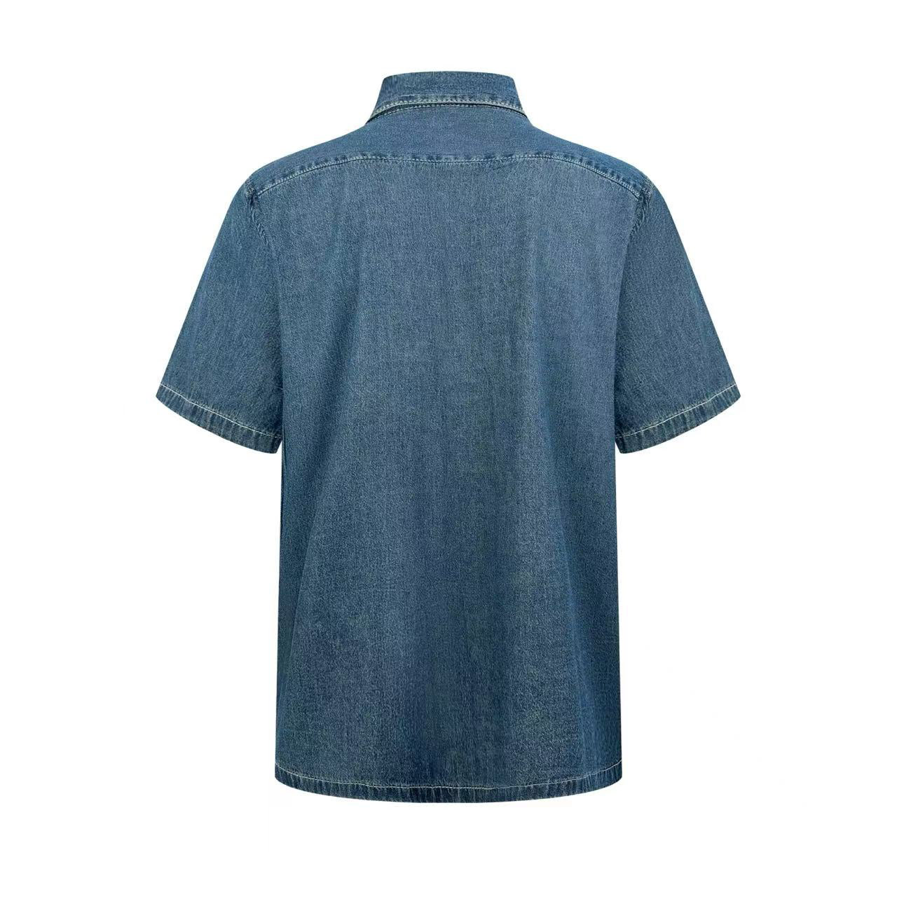 Celine Short-Sleeved Shirt In Cotton Denim - DesignerGu