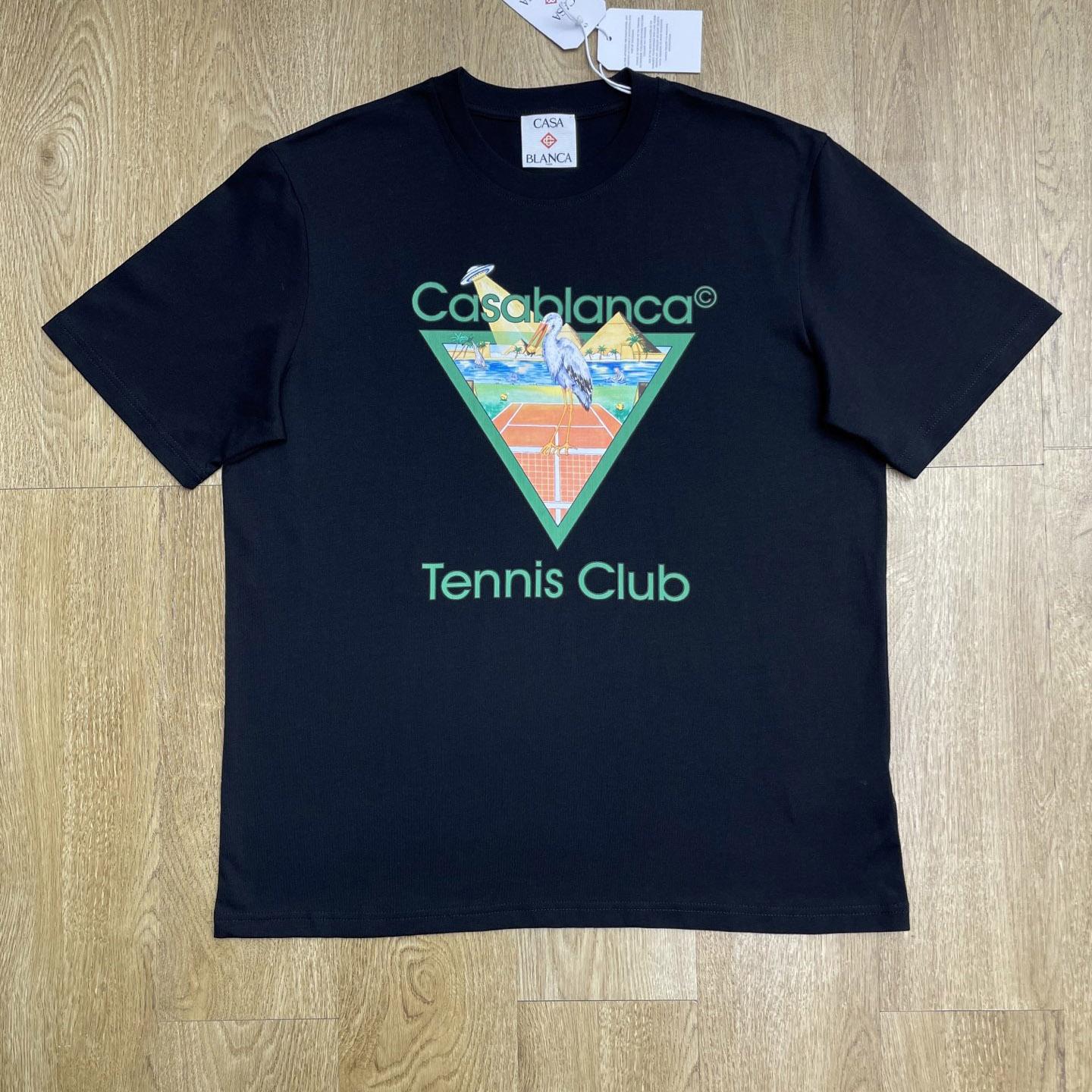 Casablanca Black Tennis Club Icon Pyramid Abduction Short Sleeve T‑Shirt C1166 - DesignerGu