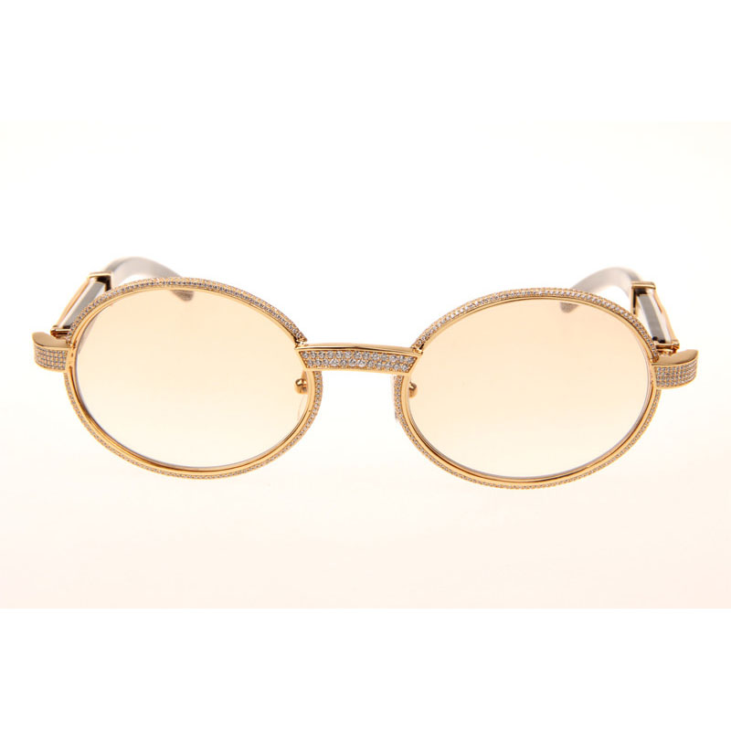 Cartier CT 7550178 Full Diamond White Mix Black Buffalo Sunglasses In Gold Brown - DesignerGu