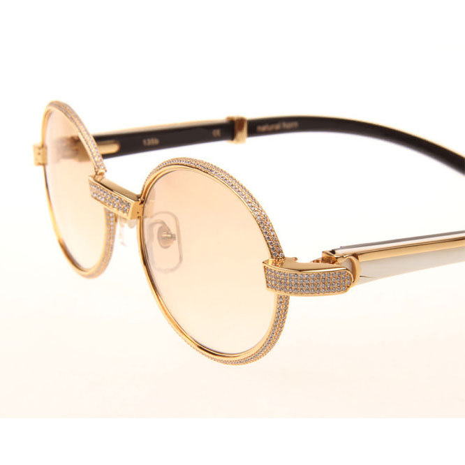 Cartier CT 7550178 Full Diamond White Mix Black Buffalo Sunglasses In Gold Brown - DesignerGu