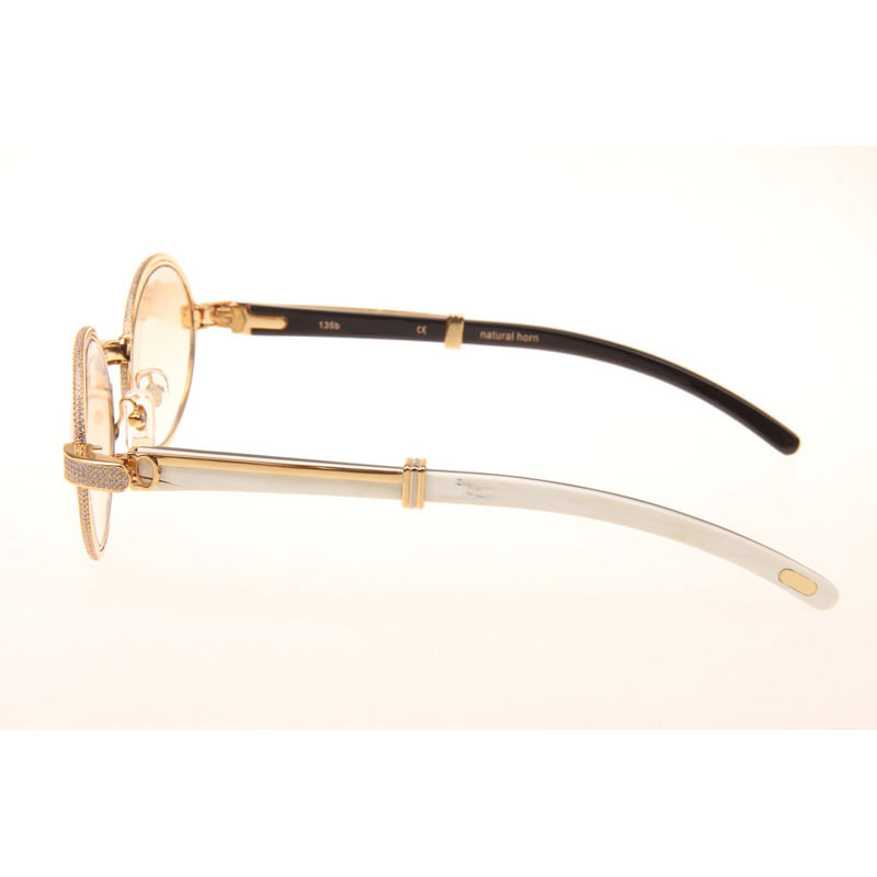 Cartier CT 7550178 Full Diamond White Mix Black Buffalo Sunglasses In Gold Brown - DesignerGu