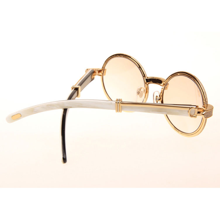 Cartier CT 7550178 Full Diamond White Mix Black Buffalo Sunglasses In Gold Brown - DesignerGu