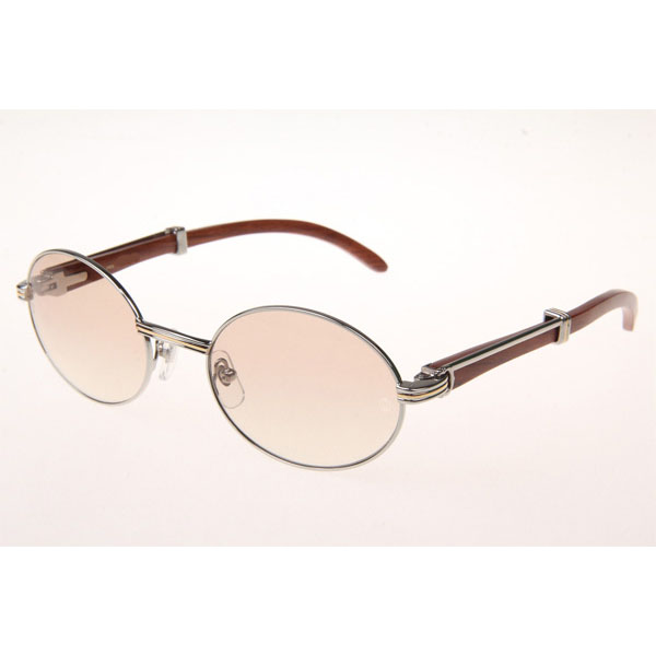 Cartier CT 7550178 Wood Sunglasses In Silver Brown - DesignerGu