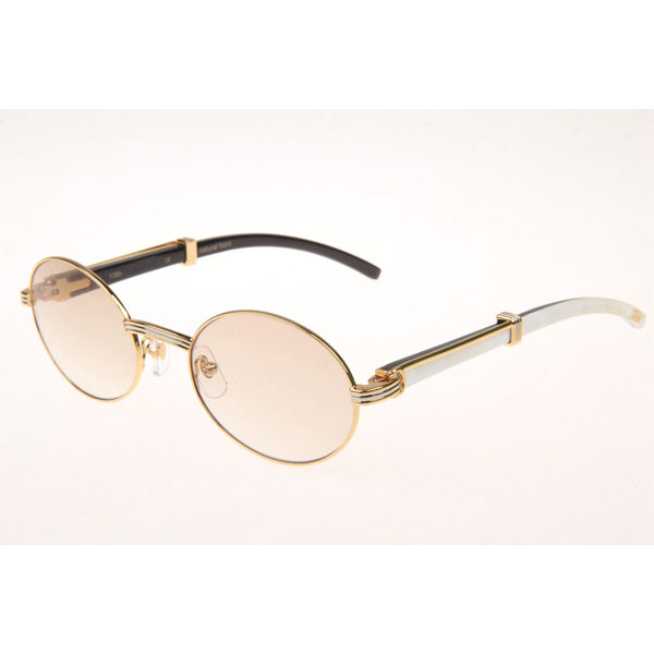 Cartier CT 7550178 White Mix Black Buffalo Sunglasses In Gold Brown  - DesignerGu