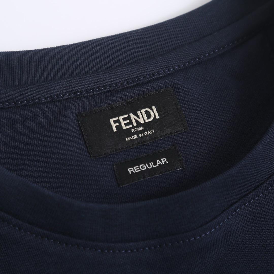 Fendi  Dark Blue Cotton T-shirt - DesignerGu