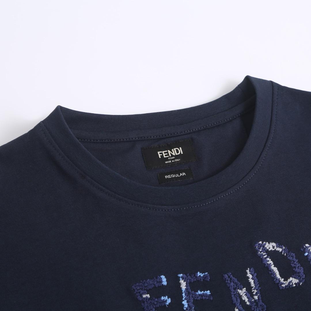 Fendi  Dark Blue Cotton T-shirt - DesignerGu