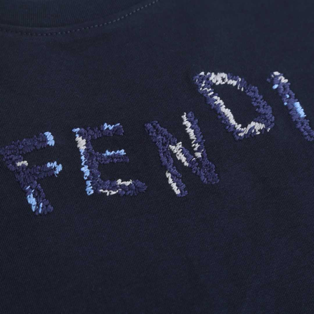 Fendi  Dark Blue Cotton T-shirt - DesignerGu