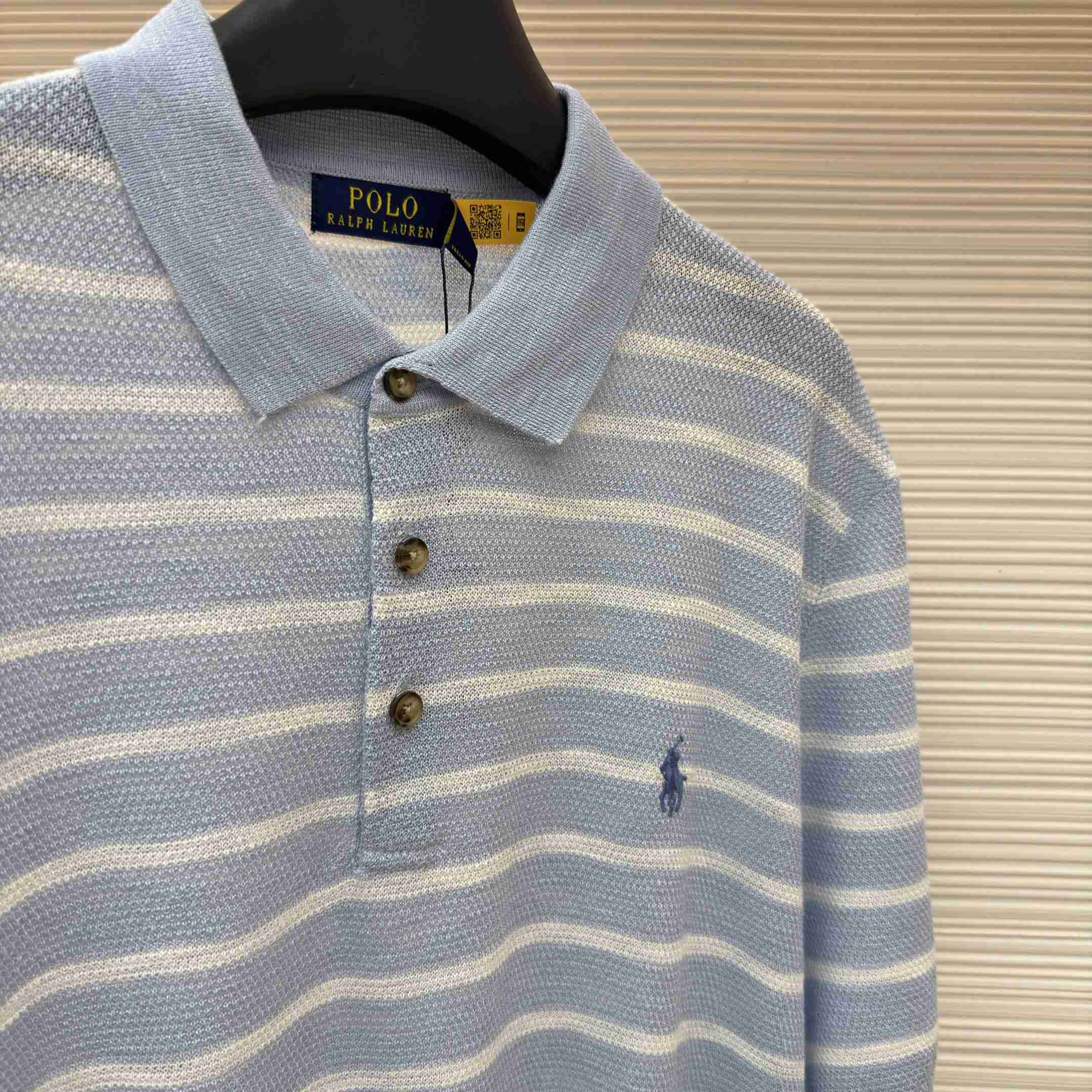 Ralph Lauren Striped Cotton-Linen Polo Sweater - DesignerGu