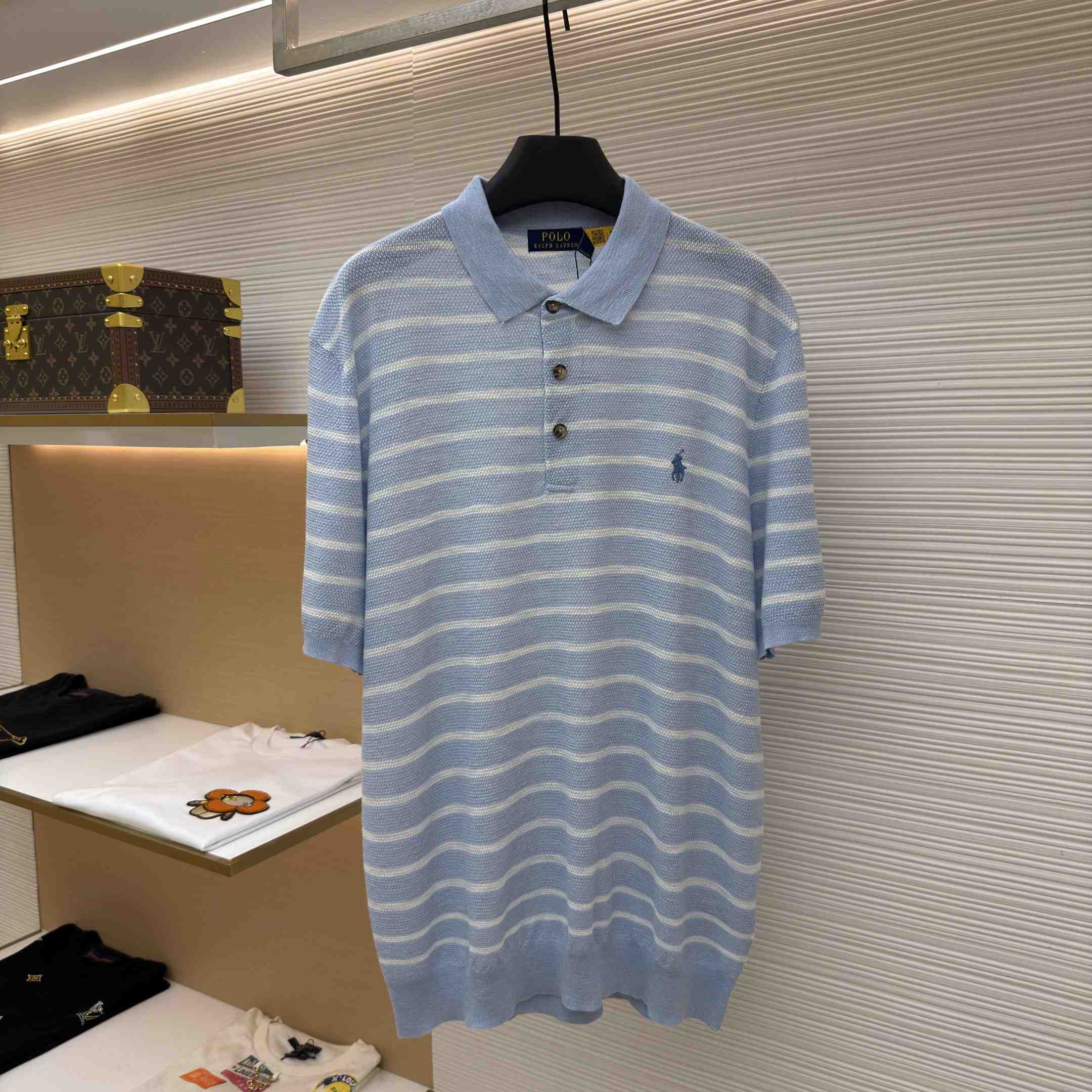 Ralph Lauren Striped Cotton-Linen Polo Sweater - DesignerGu