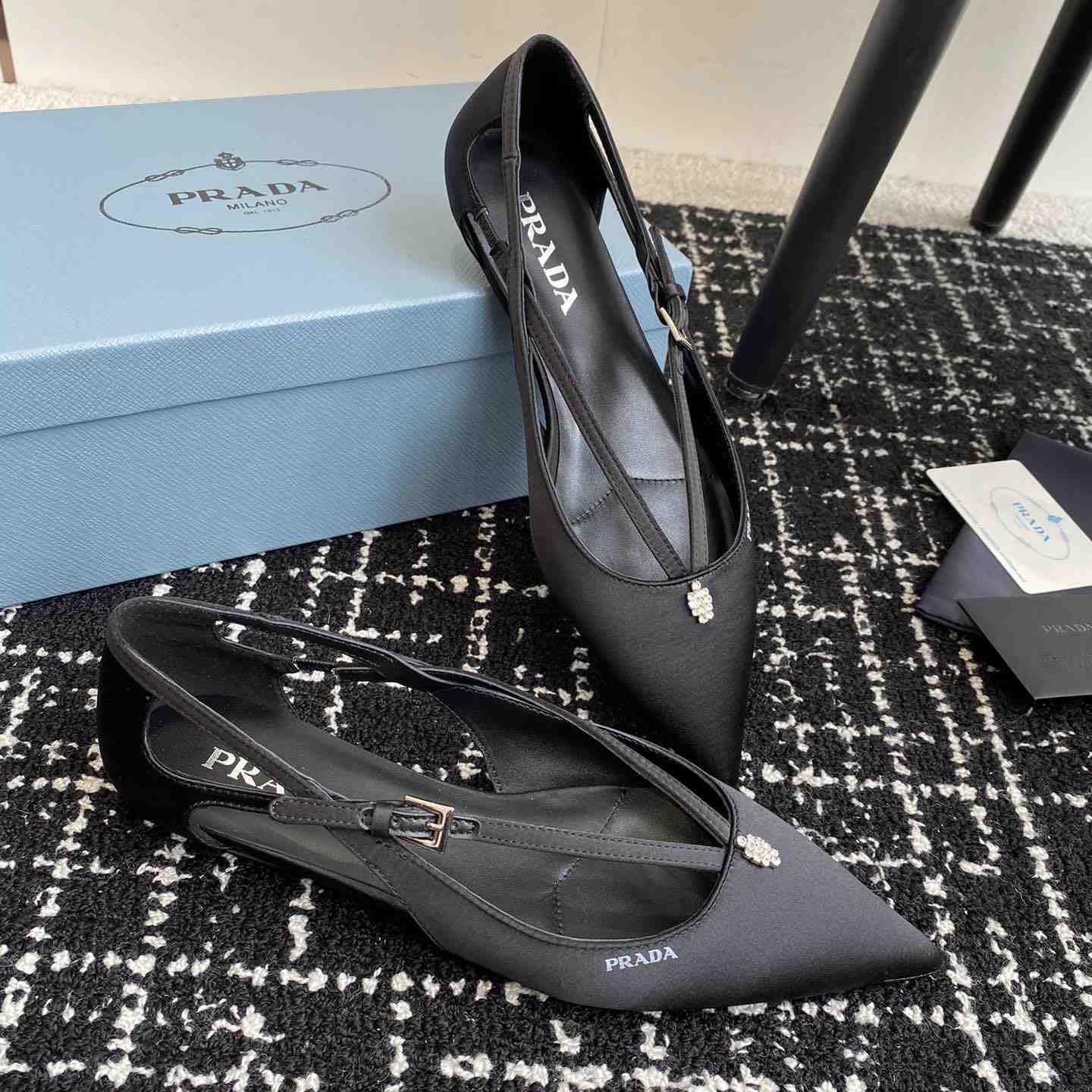 Prada Satin Crystal Embellishments Ballet Flats - DesignerGu