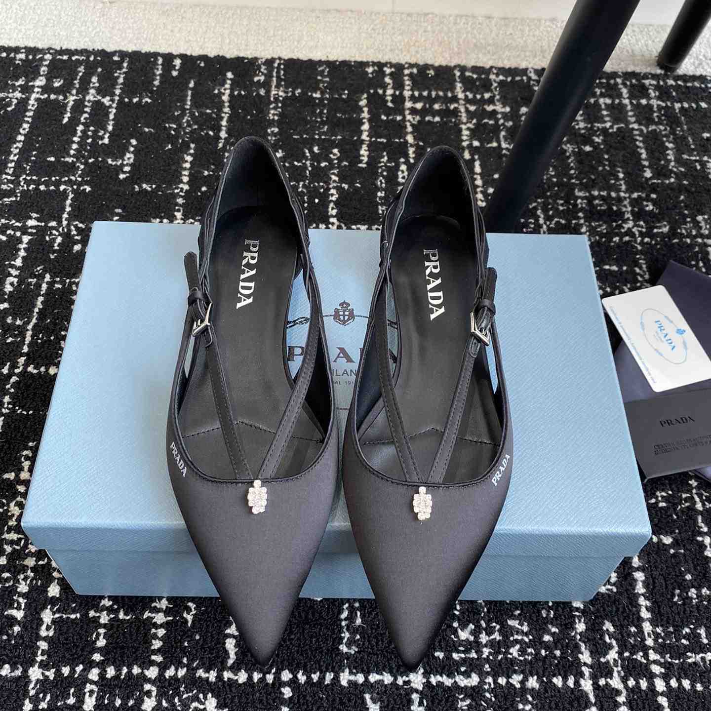 Prada Satin Crystal Embellishments Ballet Flats - DesignerGu