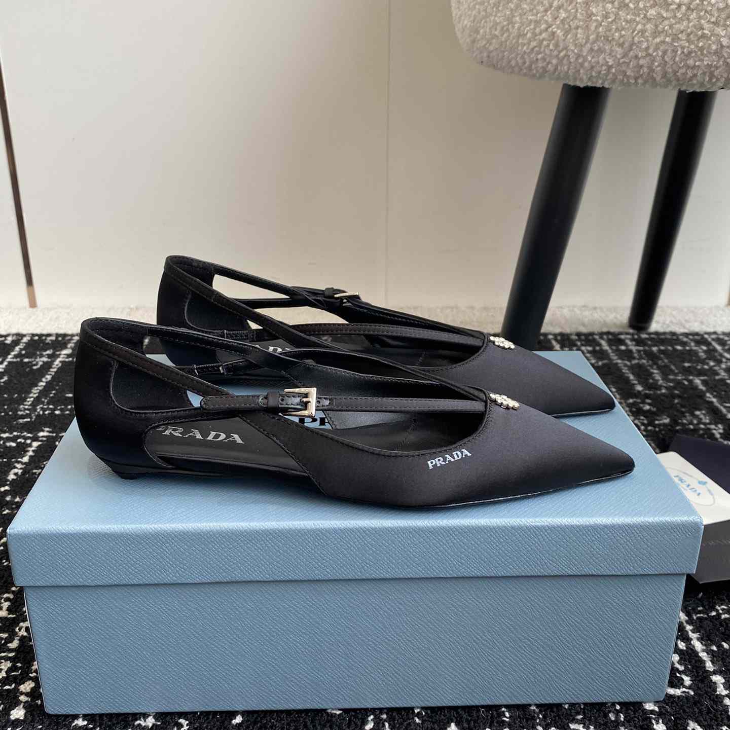 Prada Satin Crystal Embellishments Ballet Flats - DesignerGu