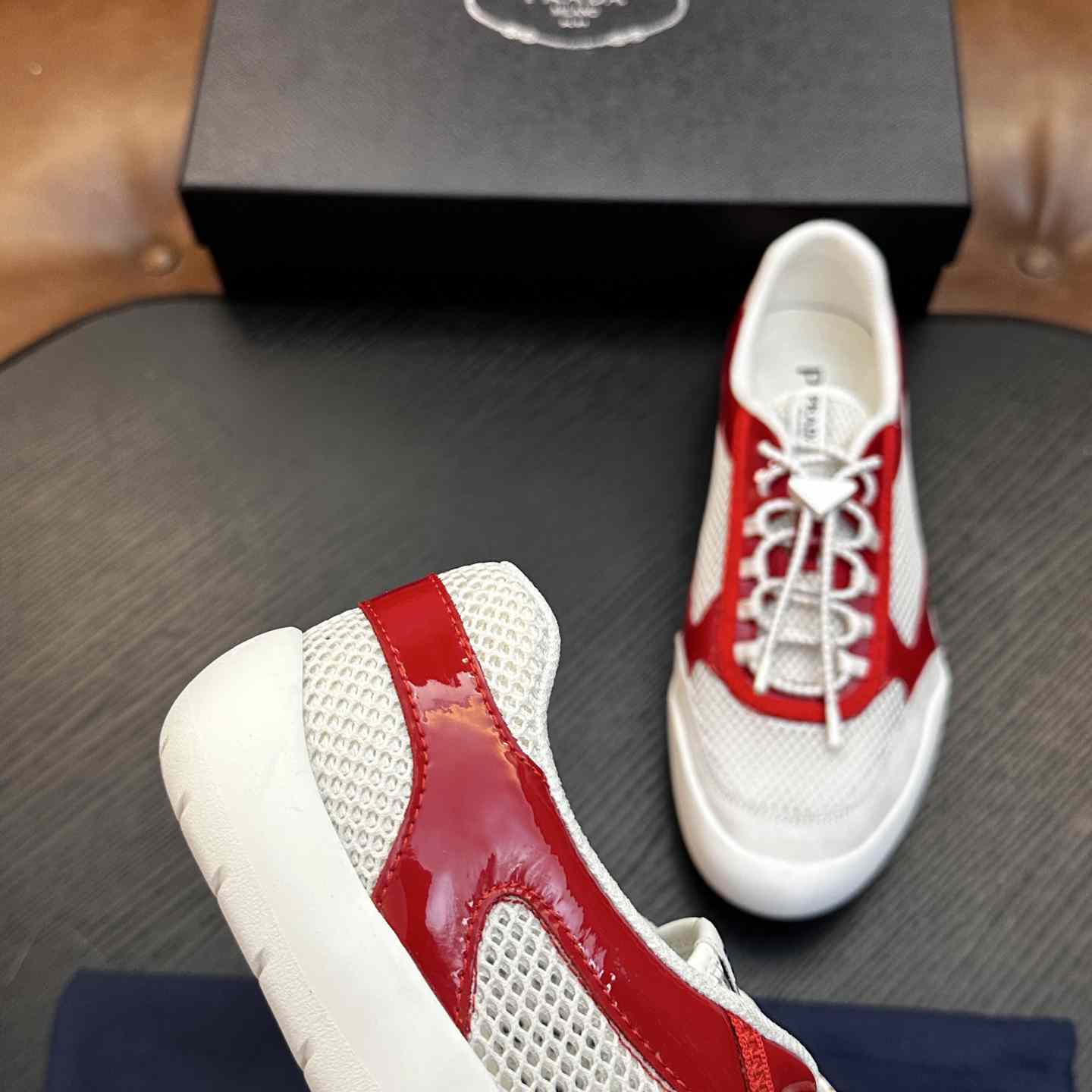 Prada Speedrock Patent Leather and Mesh Fabric Sneakers - DesignerGu
