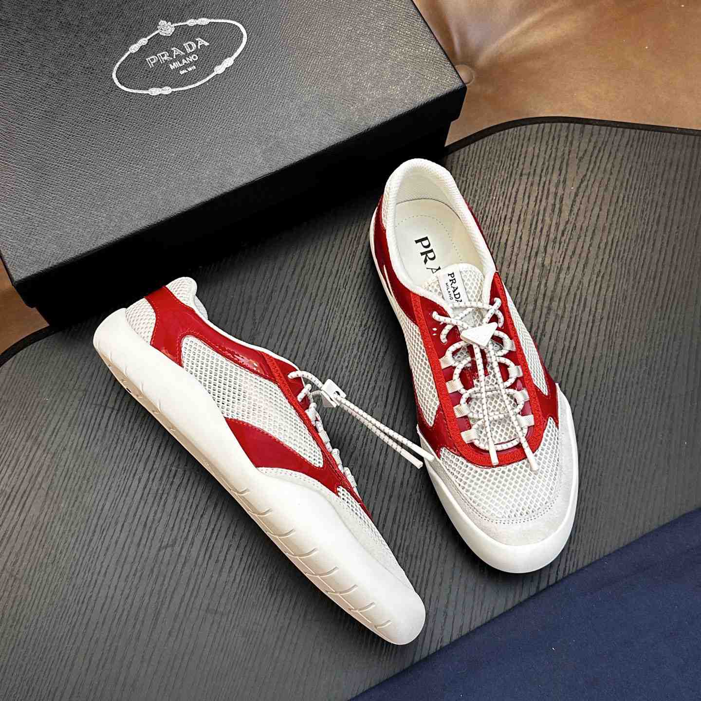 Prada Speedrock Patent Leather and Mesh Fabric Sneakers - DesignerGu