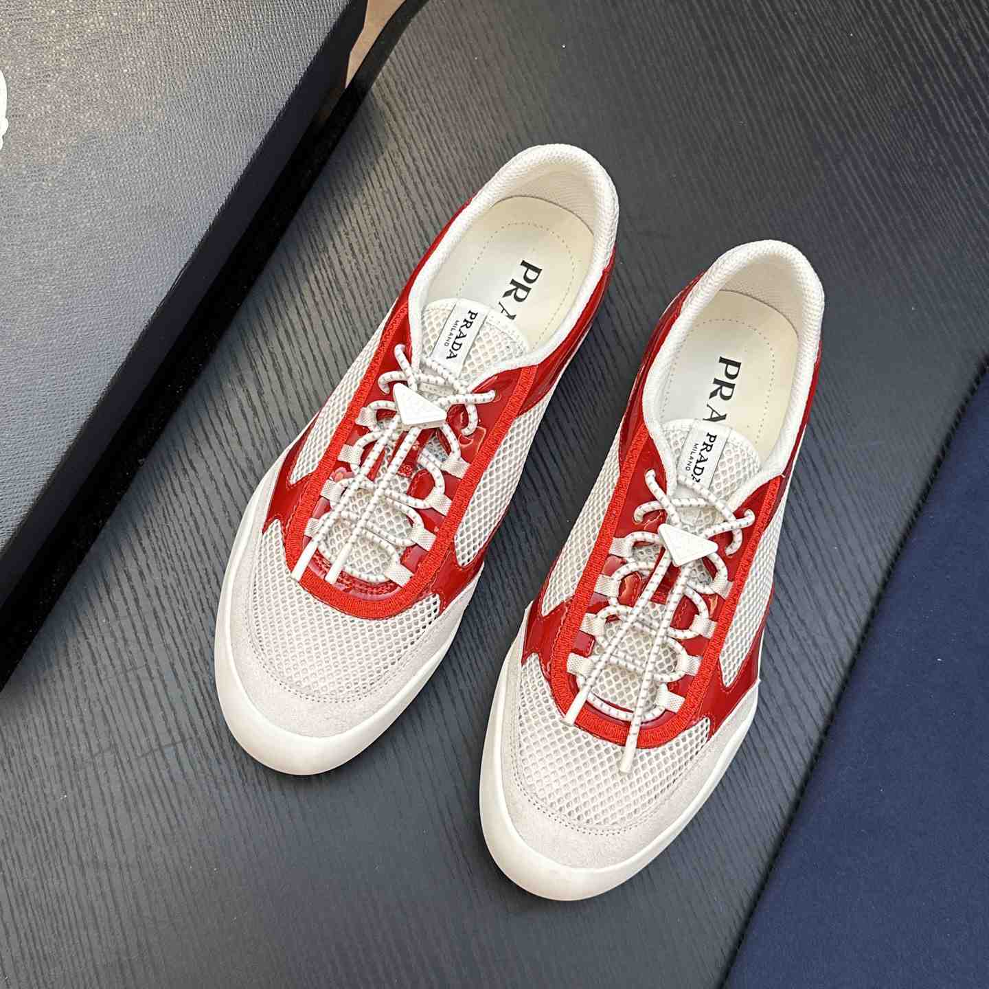 Prada Speedrock Patent Leather and Mesh Fabric Sneakers - DesignerGu