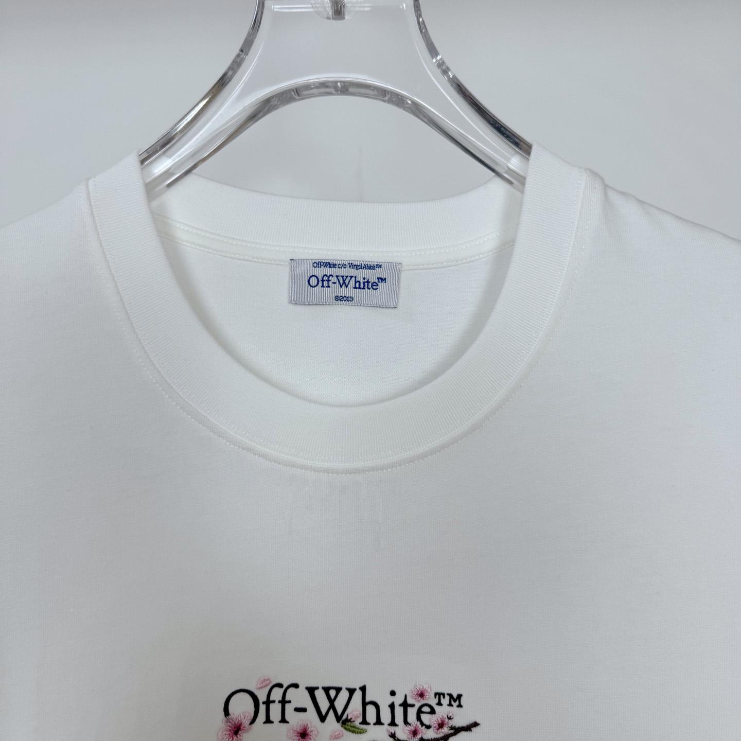 Off-White Embroidered Cherry Blossom Arrow Logo T-Shirt 'White' - DesignerGu