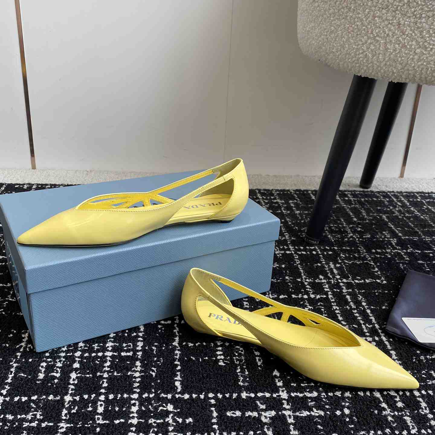 Prada Leather Cutout Ballerina Shoes - DesignerGu