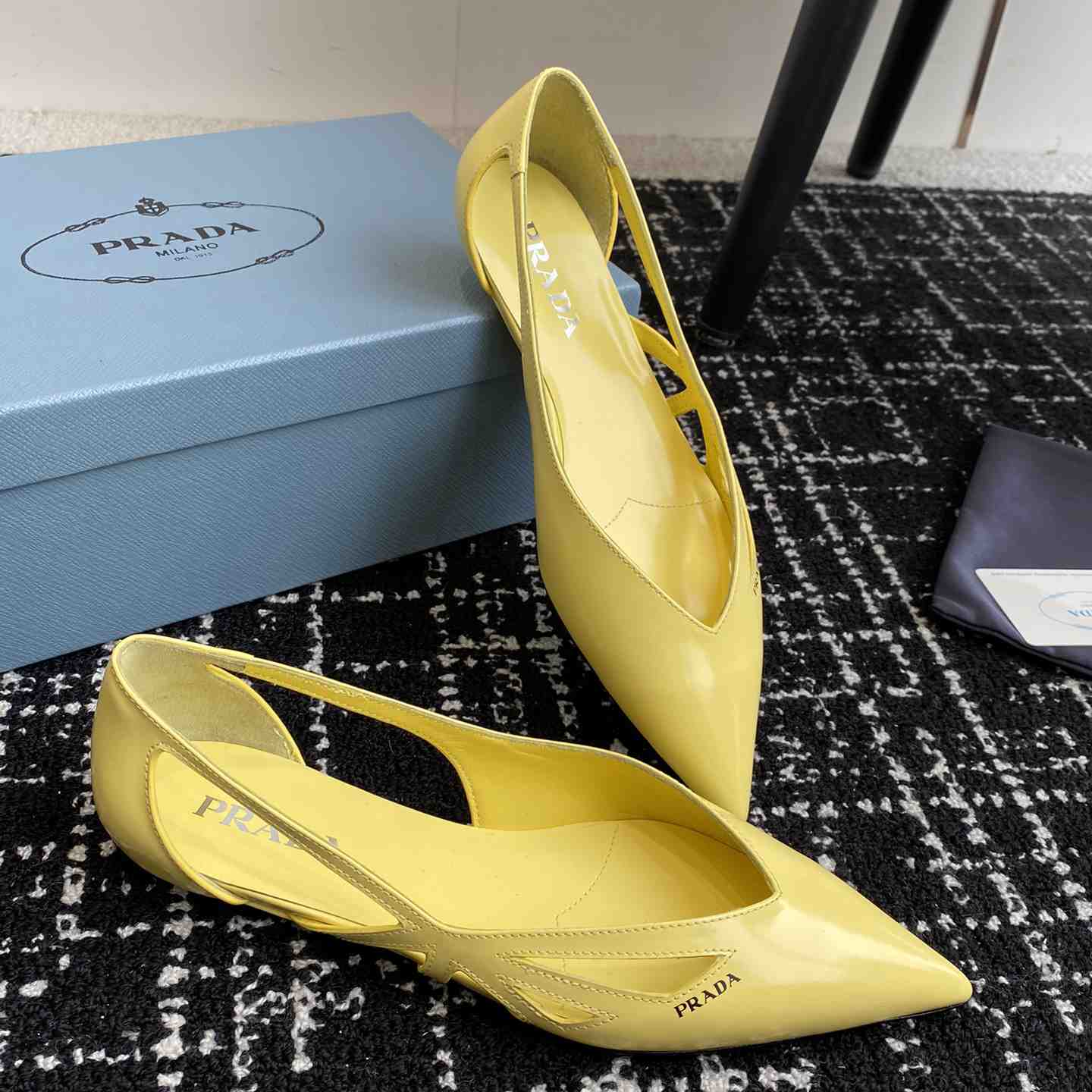 Prada Leather Cutout Ballerina Shoes - DesignerGu