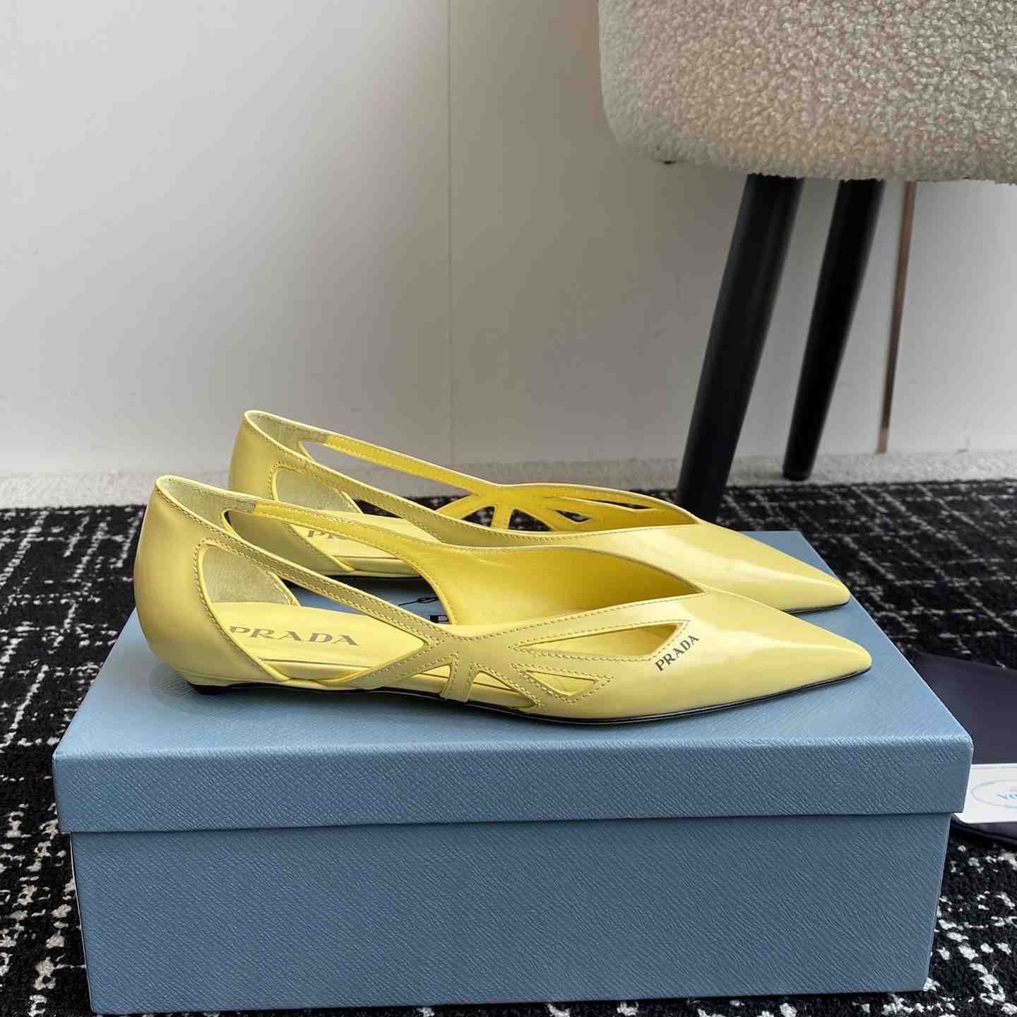 Prada Leather Cutout Ballerina Shoes - DesignerGu