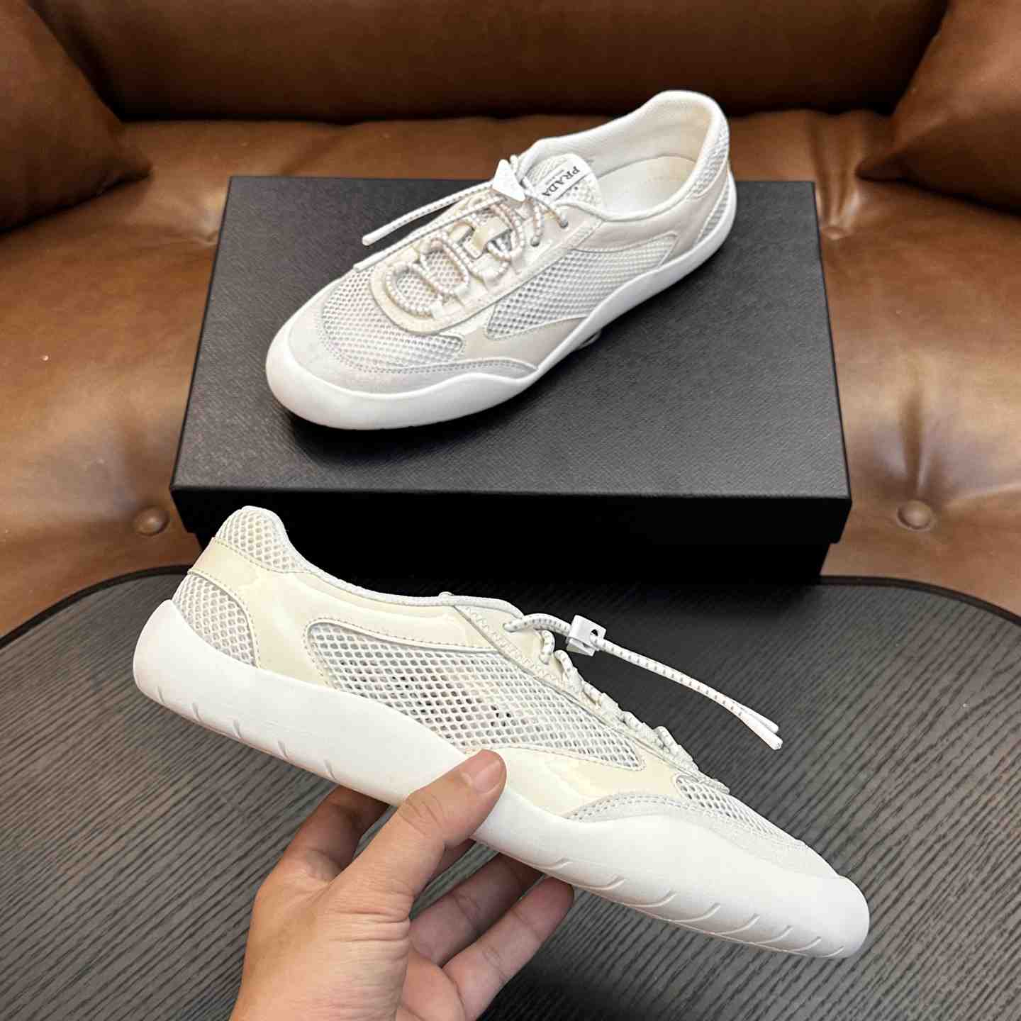 Prada Speedrock Patent Leather and Mesh Fabric Sneakers - DesignerGu