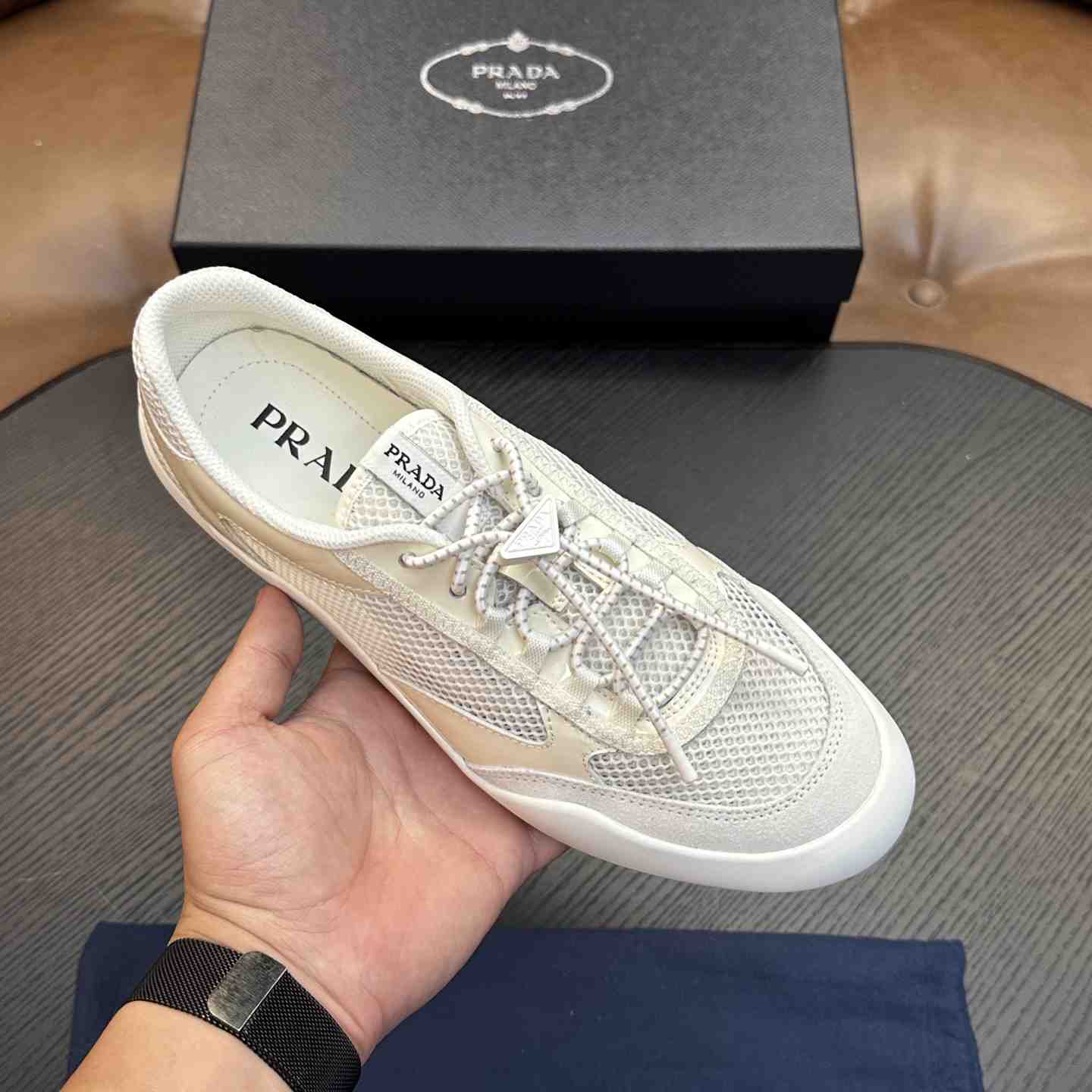 Prada Speedrock Patent Leather and Mesh Fabric Sneakers - DesignerGu