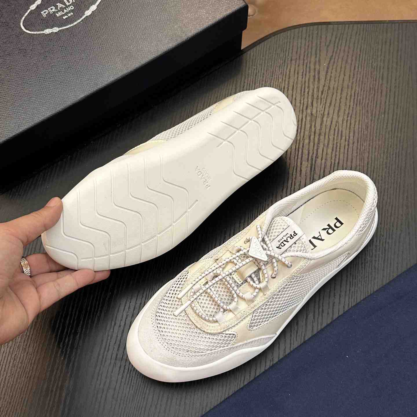 Prada Speedrock Patent Leather and Mesh Fabric Sneakers - DesignerGu