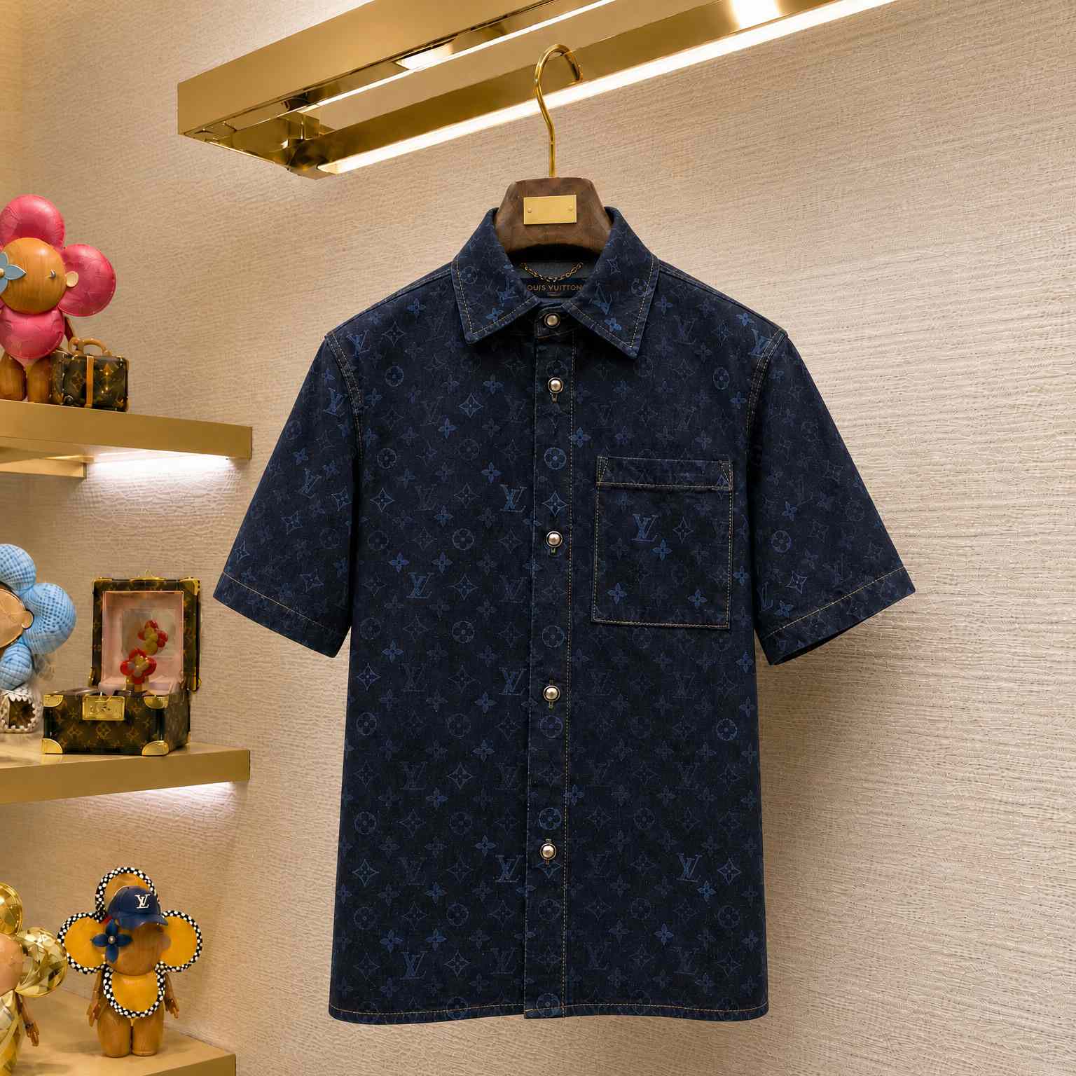 Louis Vuitton Monogram Denim Short-Sleeved Shirt 1AK7C6 - DesignerGu