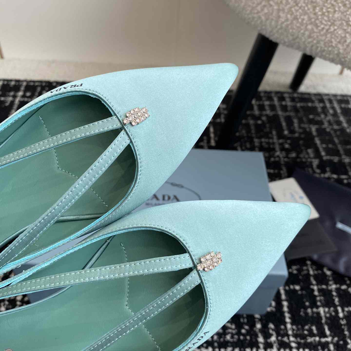 Prada Satin Crystal Embellishments Ballet Flats - DesignerGu