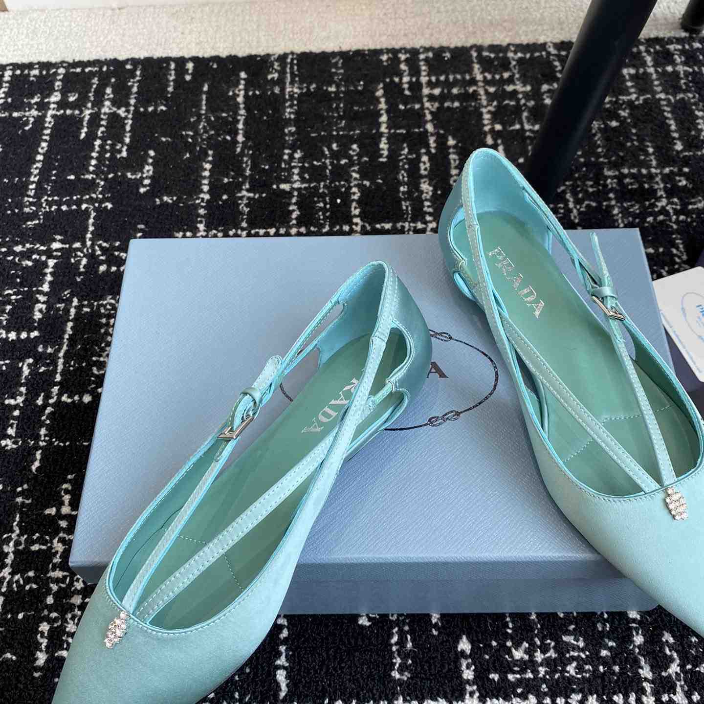 Prada Satin Crystal Embellishments Ballet Flats - DesignerGu