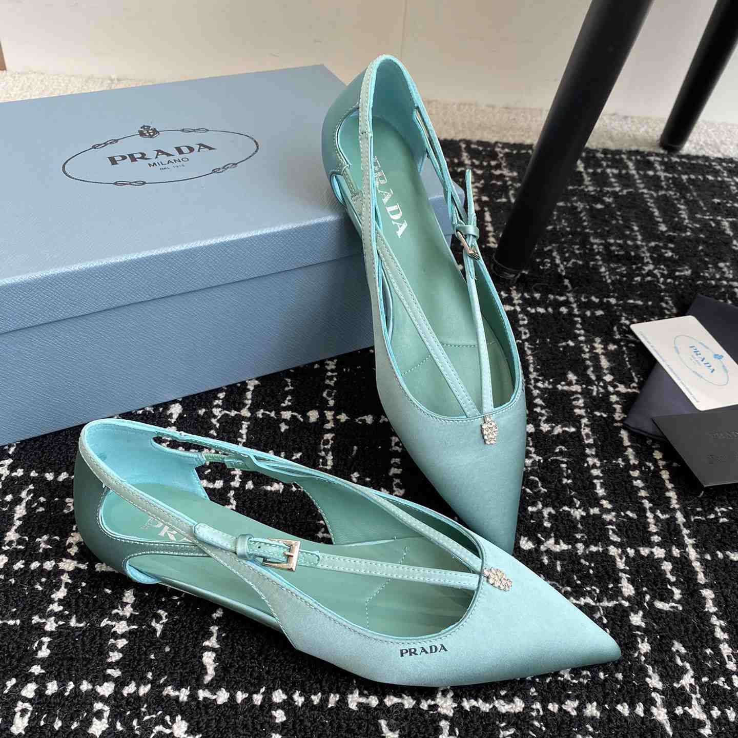Prada Satin Crystal Embellishments Ballet Flats - DesignerGu