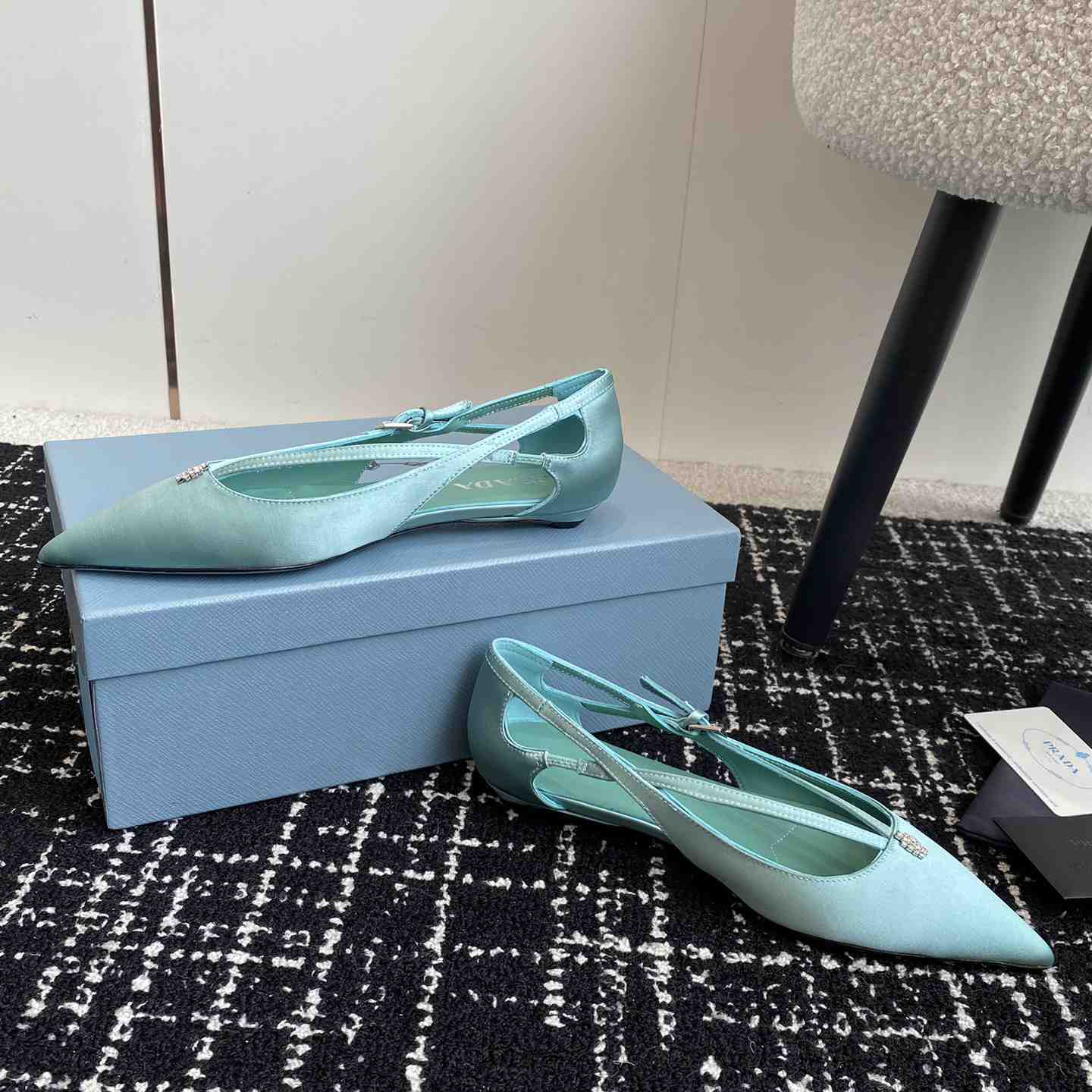 Prada Satin Crystal Embellishments Ballet Flats - DesignerGu