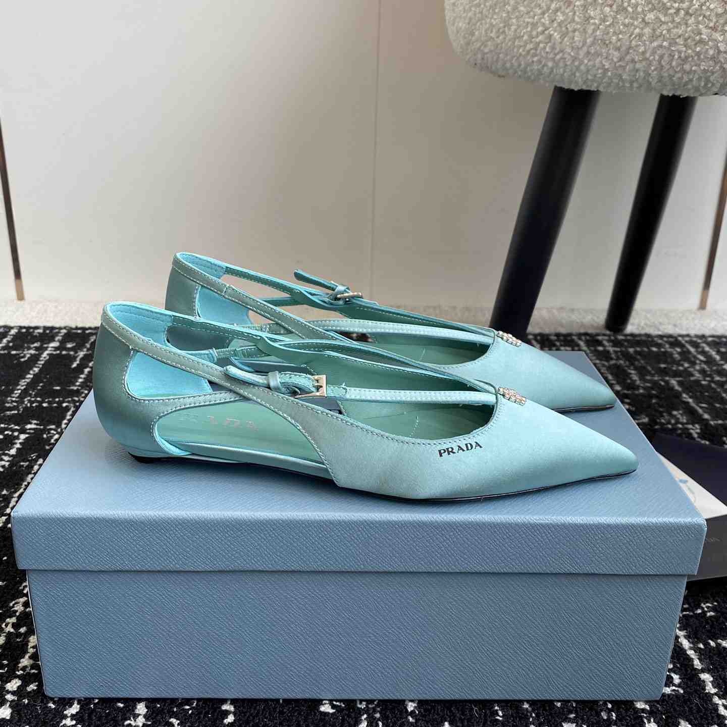 Prada Satin Crystal Embellishments Ballet Flats - DesignerGu