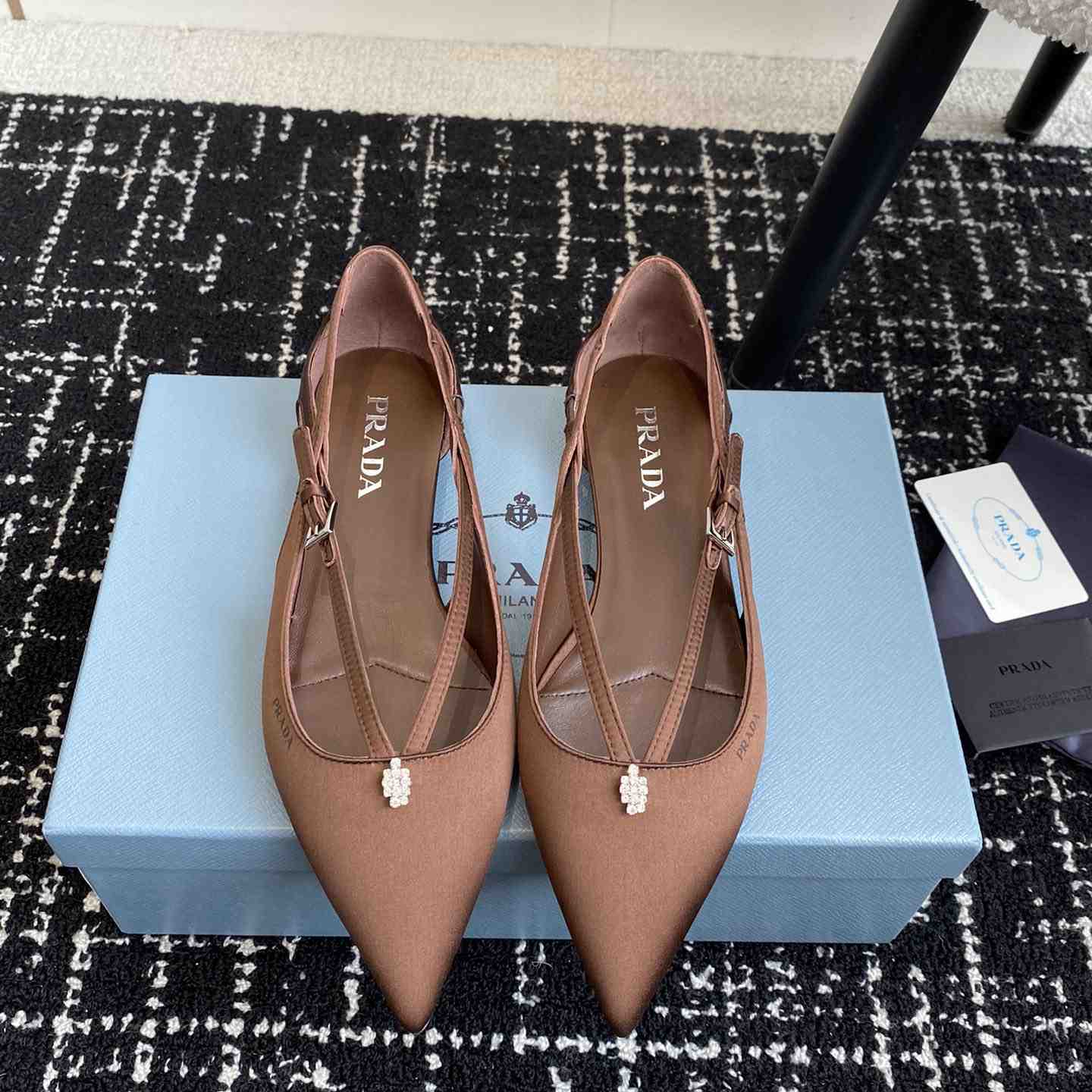 Prada Satin Crystal Embellishments Ballet Flats - DesignerGu