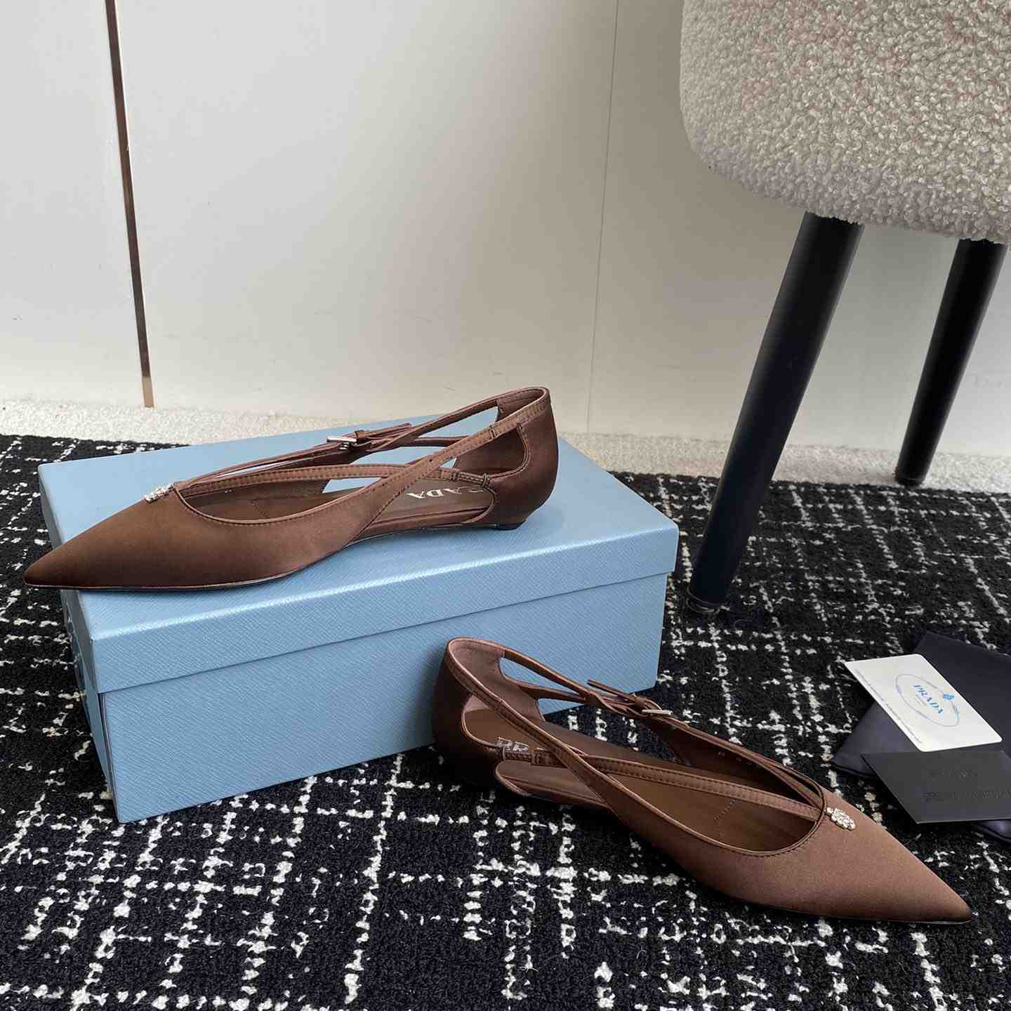 Prada Satin Crystal Embellishments Ballet Flats - DesignerGu