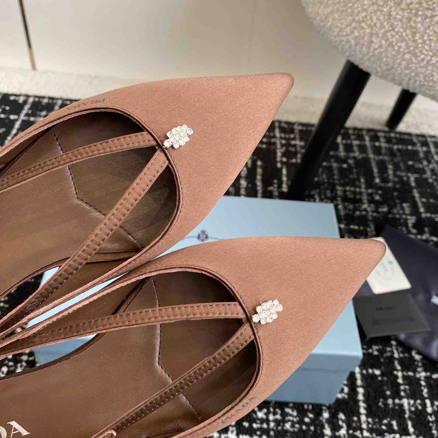 Prada Satin Crystal Embellishments Ballet Flats - DesignerGu