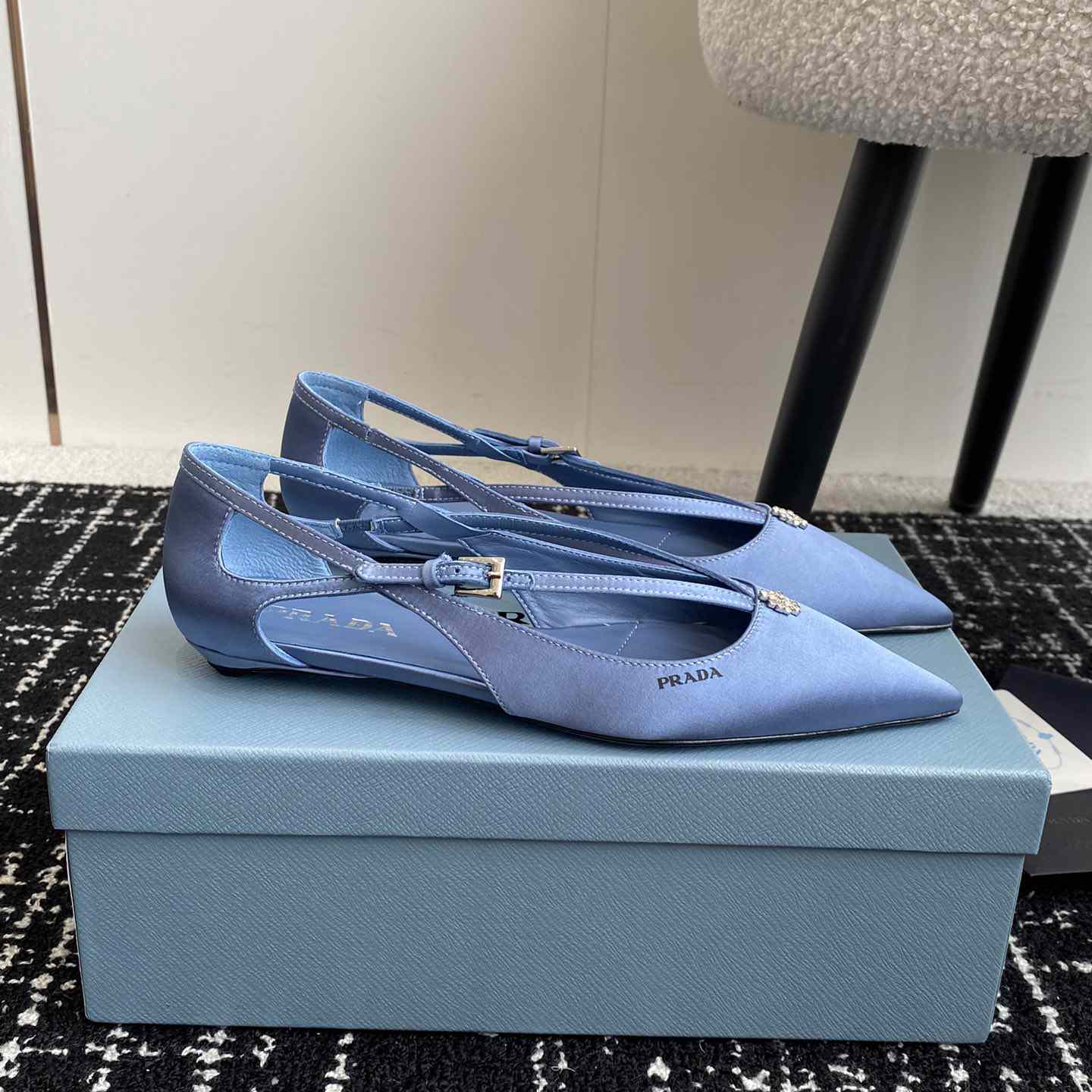 Prada Satin Crystal Embellishments Ballet Flats - DesignerGu