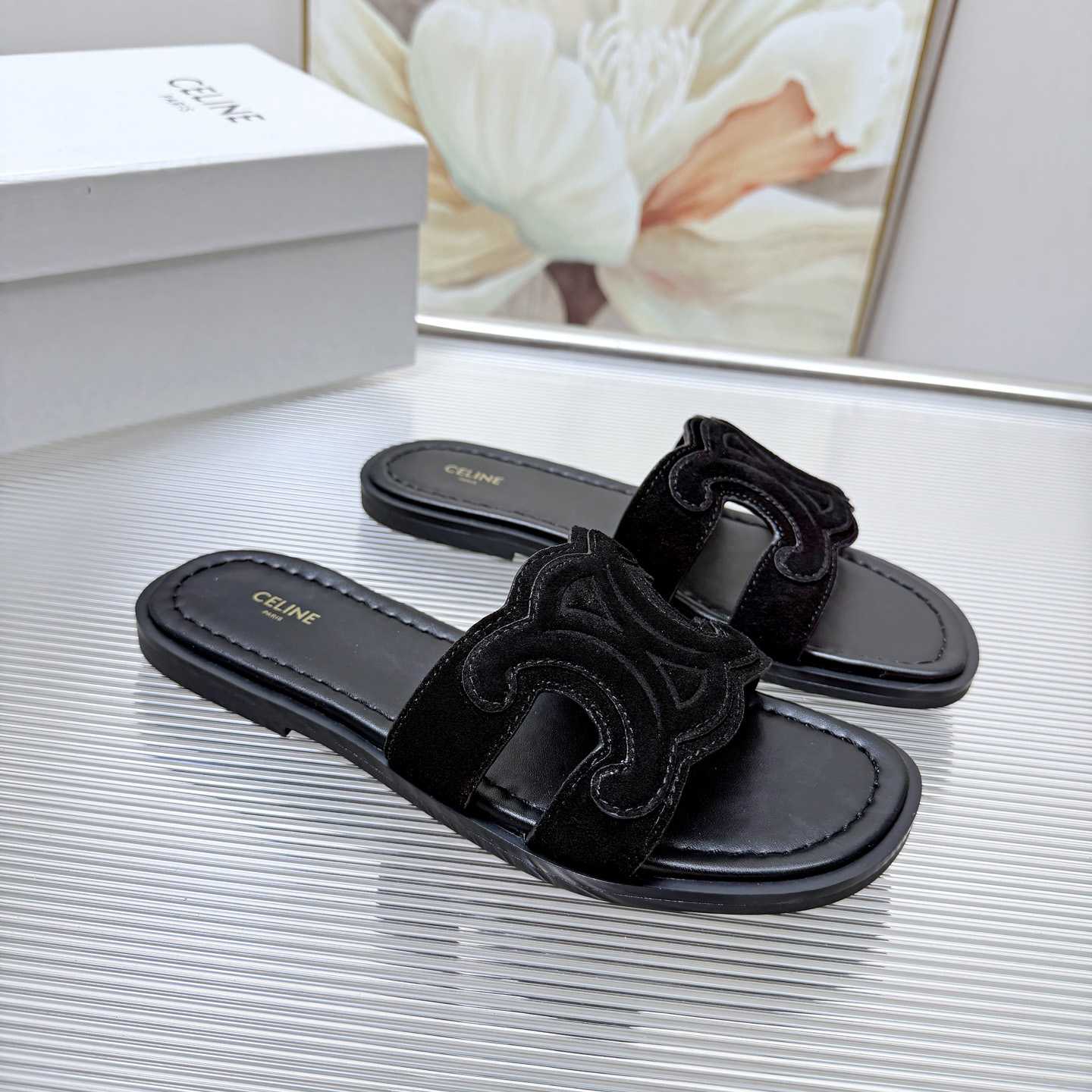Celine Marina Triomphe Mule In Suede Calfskin - DesignerGu