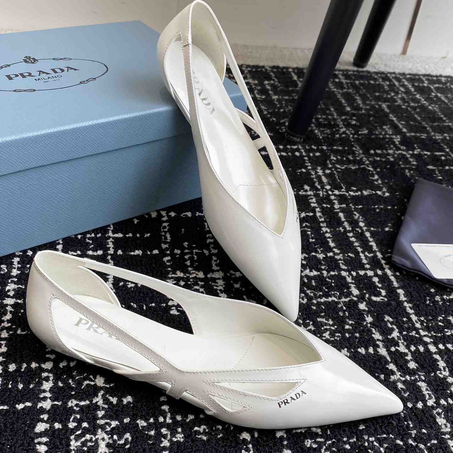 Prada Leather Cutout Ballerina Shoes - DesignerGu