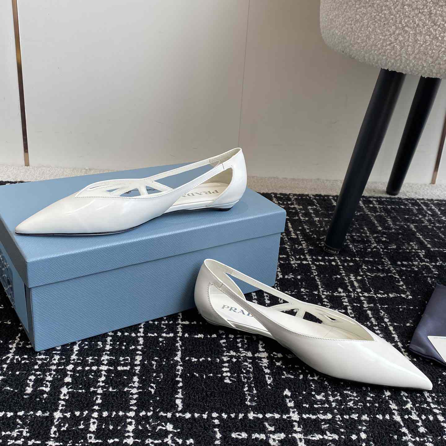 Prada Leather Cutout Ballerina Shoes - DesignerGu