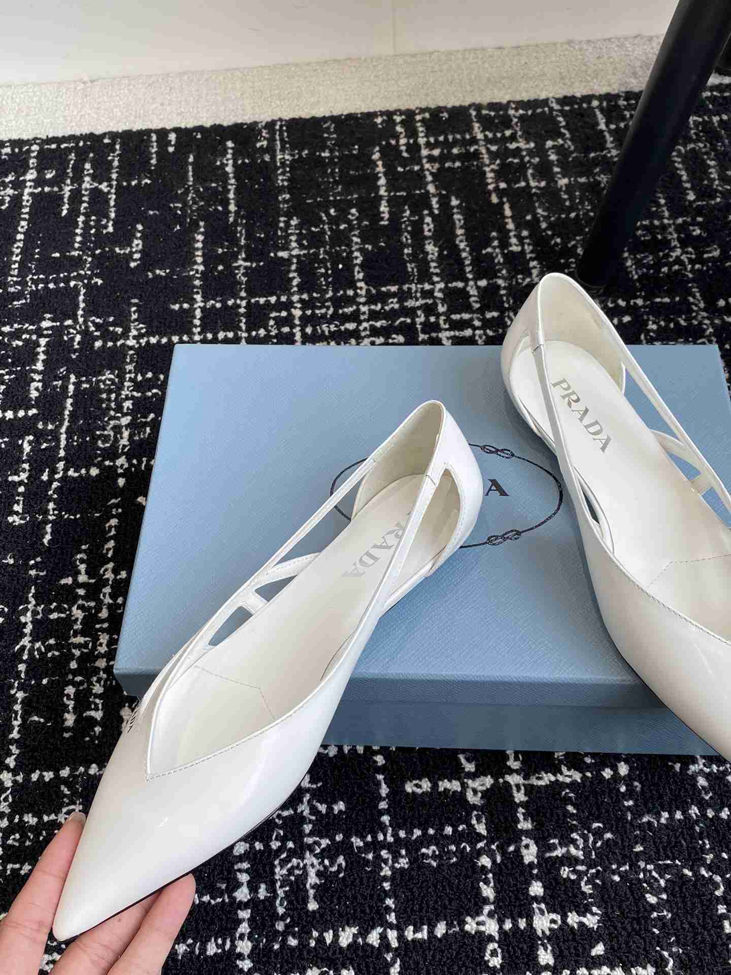 Prada Leather Cutout Ballerina Shoes - DesignerGu