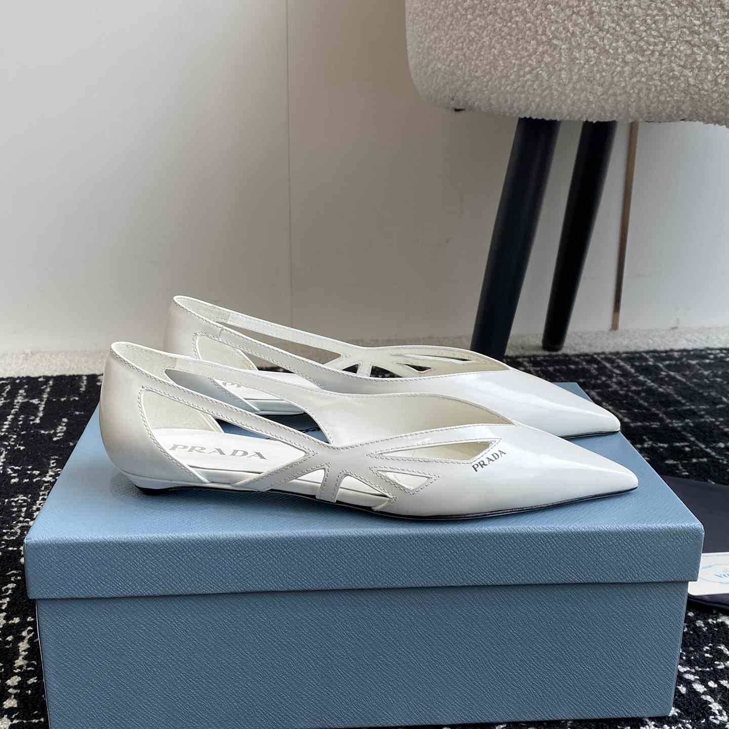 Prada Leather Cutout Ballerina Shoes - DesignerGu