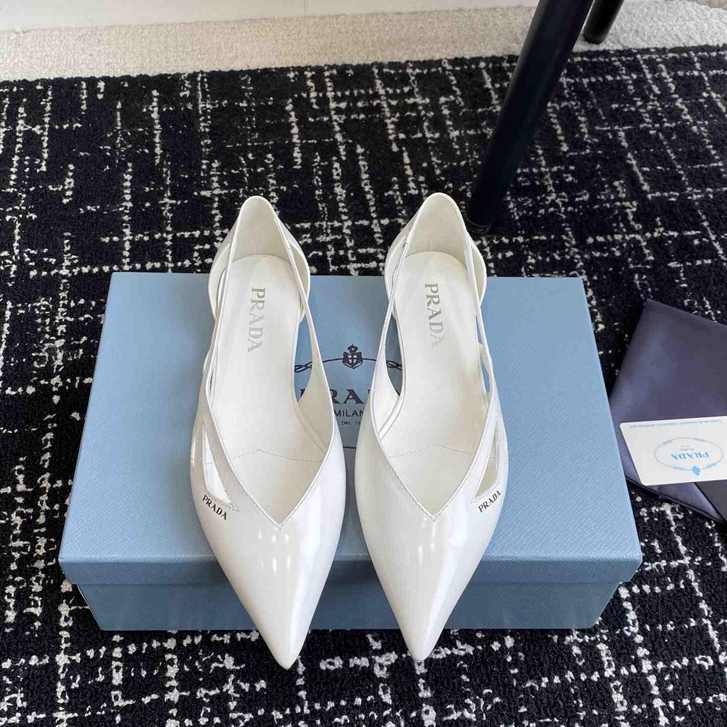 Prada Leather Cutout Ballerina Shoes - DesignerGu